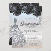 Silver Glitter Drips Black Rozen Sweet 16 Kaart (Voorkant / Achterkant)