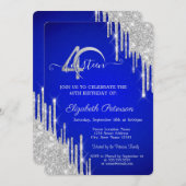 Silver Glitter Drips Blue 40th Birthday Kaart (Voorkant / Achterkant)