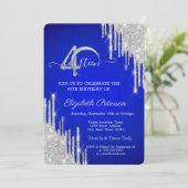 Silver Glitter Drips Blue 40th Birthday Kaart (Staand voorkant)