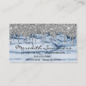 Silver Glitter Drips Blue Marble Customize Glitter Visitekaartje (Achterkant)