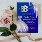 Silver Glitter Drips, Dress Blue 18th Birthday Kaart