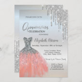 Silver Glitter Drips,Dress Silver15th Birthday Kaart (Voorkant / Achterkant)