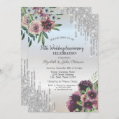 Silver Glitter Drips, Dust Rozen Jubileum Kaart (Voorkant / Achterkant)