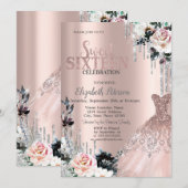 Silver Glitter Drips, Jurk Rozen Sweet 16 Kaart (Voorkant / Achterkant)