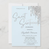 Silver Glitter Drips Light Blue Simple  Sweet 16   Kaart (Voorkant)