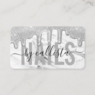 Silver Glitter Drips Marble Nail Artist Visitekaartje