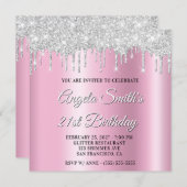 Silver Glitter Drips Pink Shimmer Drop Shadow Kaart (Voorkant / Achterkant)