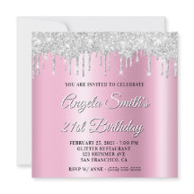 Silver Glitter Drips Pink Shimmer Drop Shadow