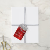 Silver Glitter Drips Rode Folie Vrolijk Kerstfeest Cadeaulabel (Met Touw)
