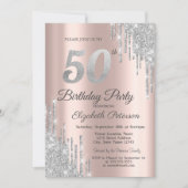 Silver Glitter Drips Roos Gold 50e verjaardag Kaart (Voorkant)