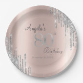 Silver Glitter Drips Roos Gold 80e verjaardag Papieren Bordje (Voorkant)