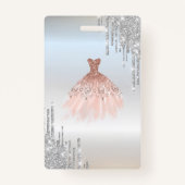 Silver Glitter Drips, Roos Gold Dress Sweet 16 Badge (Achterkant)
