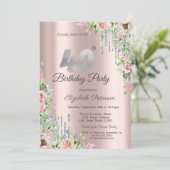 Silver Glitter Drips Roos Gouden Rozen 40ste Kaart (Staand voorkant)