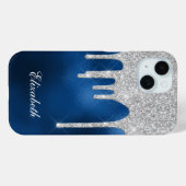 Silver Glitter Drips Royal Blue Glam Girly Case-Mate iPhone Case (Achterkant (horizontaal))