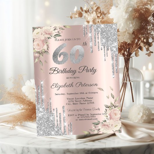Silver Glitter Drips, Rozen 60e verjaardag Kaart