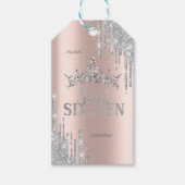 Silver Glitter Drips Tiara Roos Gold Sweet 16 Cadeaulabel (Voorkant)
