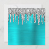 Silver Glitter Drips Turquoise Blue 60th Birthday Kaart (Achterkant)