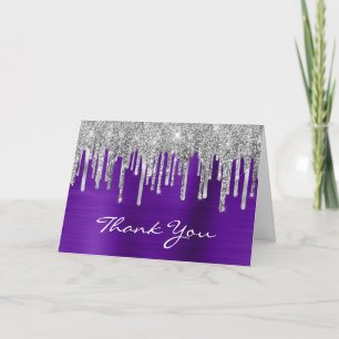 Silver Glitter Drips Violet Paarse 50e Verjaardag Bedankkaart