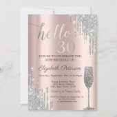 Silver Glitter Drips Wine Glass 30th Birthday Kaart (Voorkant)