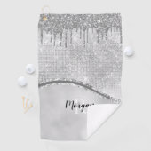 Silver Glitter Drivers & Sparkle, Naam & Monogram Golfhanddoek (Insitu)