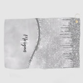 Silver Glitter Drivers & Sparkle, Naam & Monogram Golfhanddoek (Horizontaal)