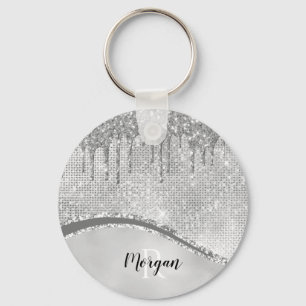 Silver Glitter Drivers & Sparkle, Naam & Monogram  Sleutelhanger