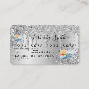 Silver glitter druppels Credit Kaart hologram add Visitekaartje