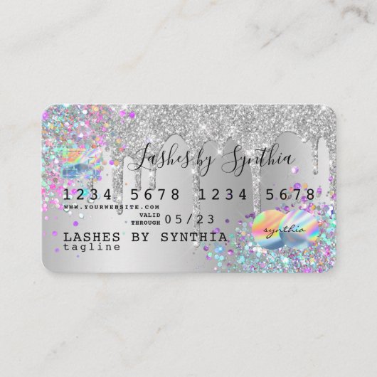 Silver glitter druppels Credit Kaart hologram add Visitekaartje (Voorkant)
