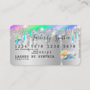 Silver glitter druppels Credit Kaart hologram add Visitekaartje