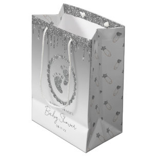 Silver Glitter druppelt Baby showers voetjes Medium Cadeauzakje