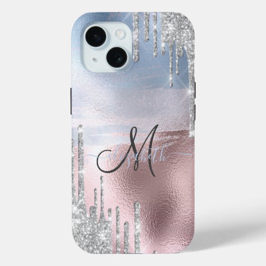 Silver Glitter druppelt blauw Roos goud Metallic Case-Mate iPhone Case (Achterkant)