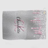 Silver glitter druppelt metaal roze aangepaste mon golfhanddoek (Horizontaal)