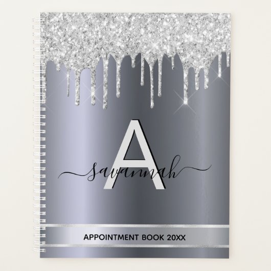 Silver glitter druppelt monogram afspraken af planner (Voorkant)