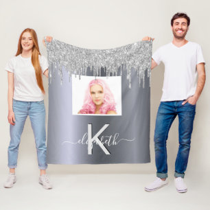 Silver glitter druppelt monogram foto fleece deken