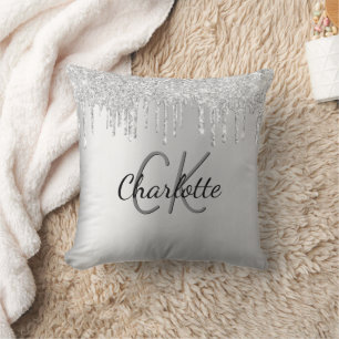 Silver glitter druppelt monogram naam kussen