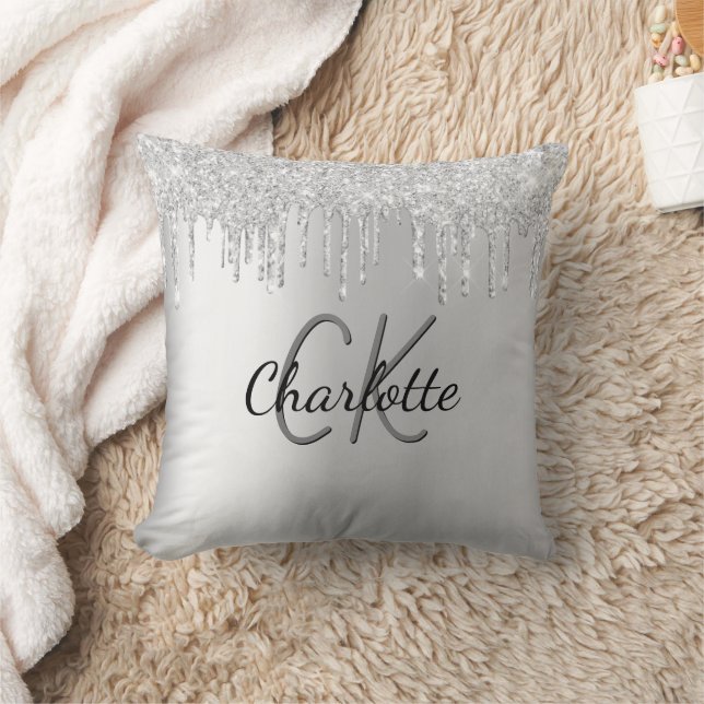 Silver glitter druppelt monogram naam kussen (Deken)
