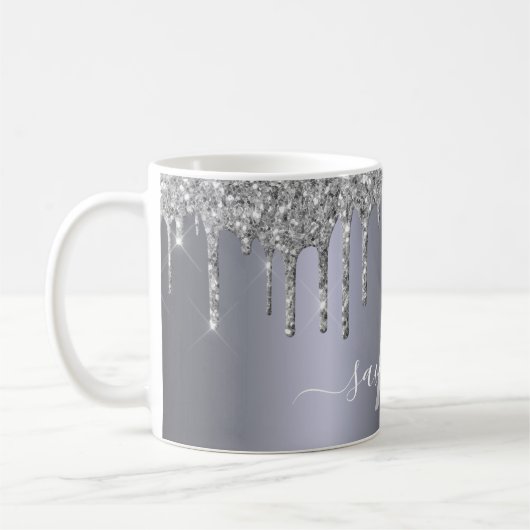 Silver glitter druppelt monogram naamscript koffiemok (Links)
