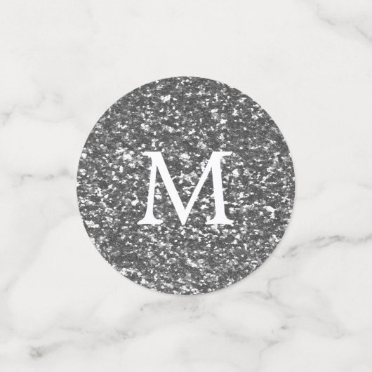 Silver Glitter Effect Monogram Huwelijk Confetti (Kleine voorkant)