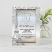 Silver Glitter Eiffel Tower,Glass,Heel 30th Kaart (Staand voorkant)