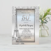 Silver Glitter Eiffel Tower,Glass,Heels 50th Kaart (Staand voorkant)