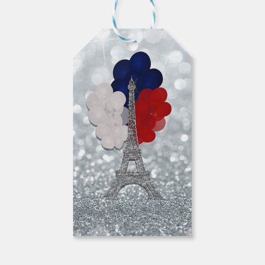 Silver Glitter Eiffel Tower Red White! Cadeaulabel (Achterkant)