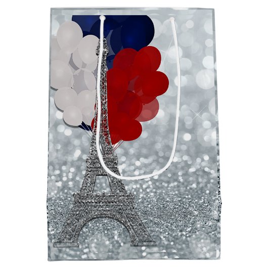Silver Glitter Eiffel Tower Red White! Medium Cadeauzakje (Achterkant)
