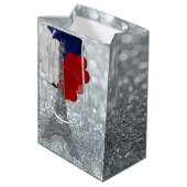 Silver Glitter Eiffel Tower Red White! Medium Cadeauzakje (Achterkant Gekanteld)
