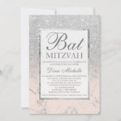 SIlver glitter elegant blush marble Bat Mitzvah Kaart (Voorkant)