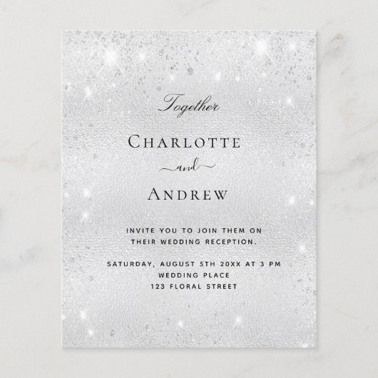Silver glitter elegant bruiloft budget uitnodiging flyer (Voorkant)