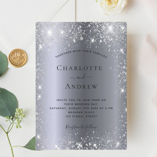 Silver glitter elegant bruiloft kaart