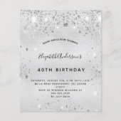 Silver glitter elegant budget verjaardaguitnodigin (Voorkant)