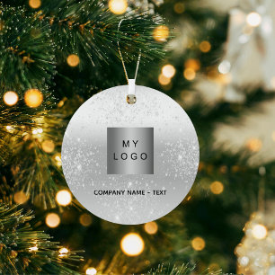 Silver glitter elegant business company logo metalen ornament