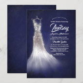 Silver Glitter Elegant Jurk Blauw Vrijgezellenfees Kaart (Voorkant / Achterkant)