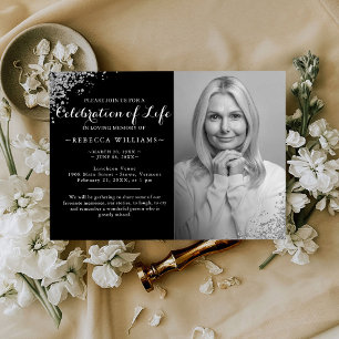 Silver Glitter Elegant Photo Celebration of life I Kaart